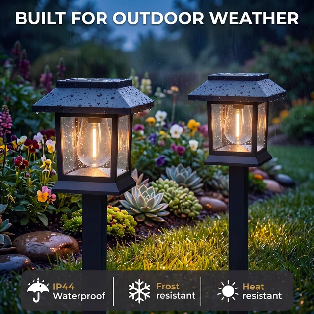 Alt view image 5 of 7 - Benany Solar Outdoor Lights, 12 Pack Solar Pathway Lights Waterproof, Landscape Lighting for Path Walkway Lawn Garden Yard Outside Décor, Black