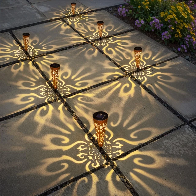 Alt view image 2 of 6 - Go2garden 6Pcs Garden Solar Lights Outdoor Stakes Decorative Lighting for Yard, Pathway, Patio Decor Lawn Ornament (Red Copper)