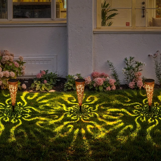 Alt view image 5 of 6 - Go2garden 6Pcs Garden Solar Lights Outdoor Stakes Decorative Lighting for Yard, Pathway, Patio Decor Lawn Ornament (Red Copper)