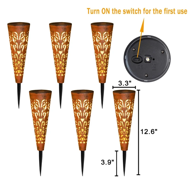 Alt view image 6 of 6 - Go2garden 6Pcs Garden Solar Lights Outdoor Stakes Decorative Lighting for Yard, Pathway, Patio Decor Lawn Ornament (Red Copper)