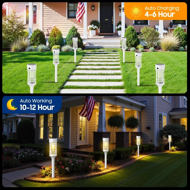 Alt view image 3 of 7 - LETMY Solar Pathway Lights Outdoor, 4 Pack Solar Lights Outdoor Waterproof IP65, Bright Garden Light for Yard Walkway Driveway Landscape Garden DecorWhite