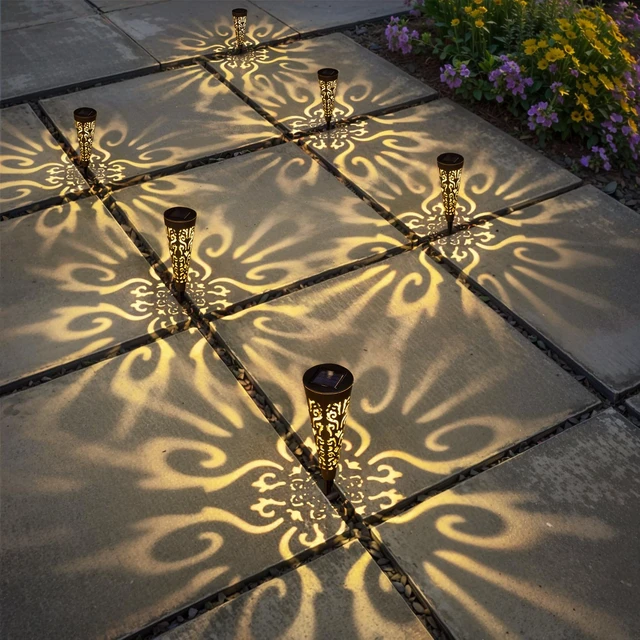 Alt view image 2 of 6 - Go2garden 6Pcs Solar Lights Outdoor Garden Decor Gifts for Women Mom,Waterproof Conical Garden Stakes for Yard, Lawn, Pathway,Garden Lights Mothers' Day Birthday Gifts for Men(Black)