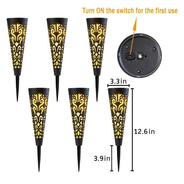Alt view image 6 of 6 - Go2garden 6Pcs Solar Lights Outdoor Garden Decor Gifts for Women Mom,Waterproof Conical Garden Stakes for Yard, Lawn, Pathway,Garden Lights Mothers' Day Birthday Gifts for Men(Black)