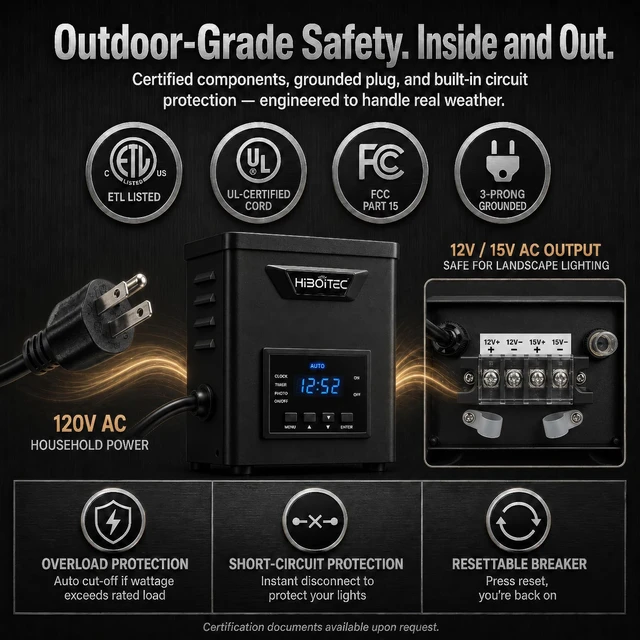 Alt view image 7 of 7 - HIBOITEC 200W Low Voltage Landscape Transformer with Photocell Sensor Timer | Outdoor Lighting Transformer 120V AC to 12V/15V AC Waterproof Transformers for Landscape Lighting Path Lights