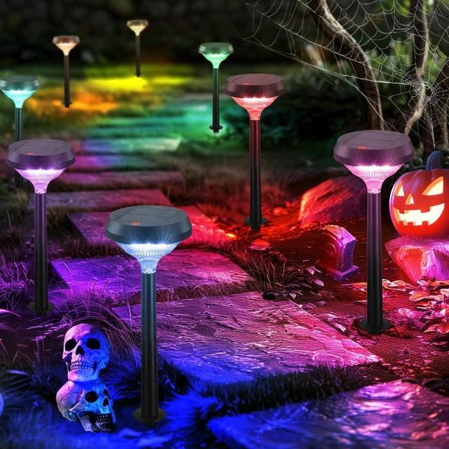 Main image of Linkind Solar Lights Outdoor 8 Pack, Color Changing Solar Pathway Lights | Halloween Lights, Multicolor/Warm White/Cool White Solar Lights Outdoor Waterproof for Walkway Yard Garden Landscape Driveway