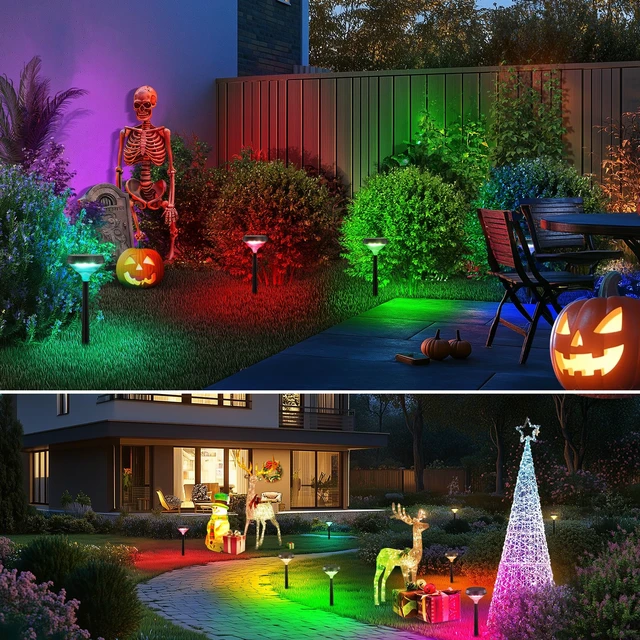 Alt view image 7 of 7 - Linkind Solar Lights Outdoor 8 Pack, Color Changing Solar Pathway Lights | Halloween Lights, Multicolor/Warm White/Cool White Solar Lights Outdoor Waterproof for Walkway Yard Garden Landscape Driveway