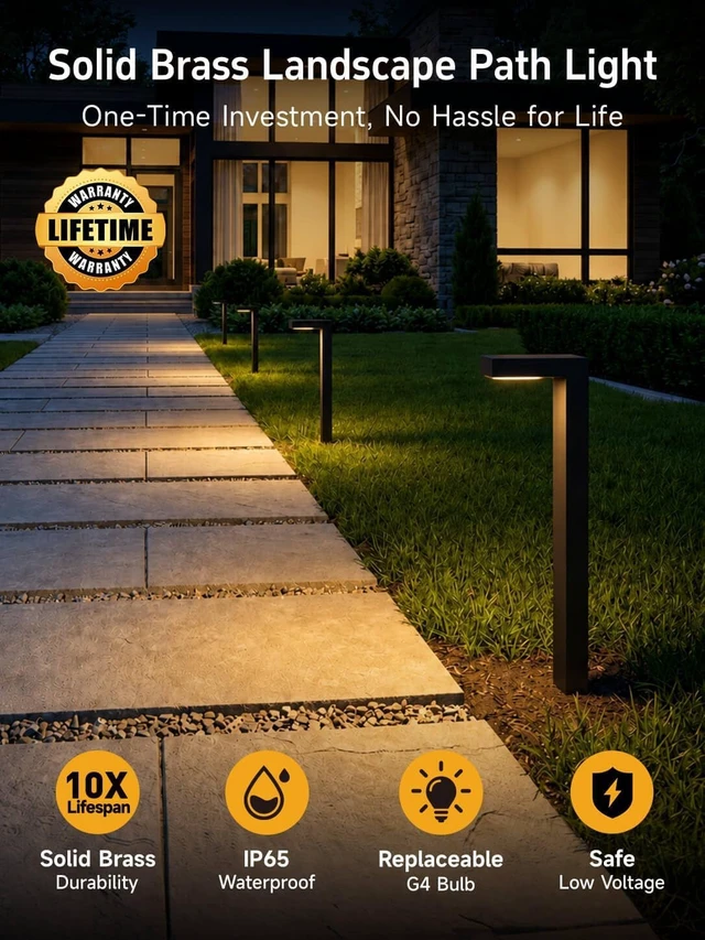 Alt view image 2 of 7 - Brass Low Voltage L-Shaped Path Light, Black, G4, 2700K, 1Pack | 12V AC/DC wired waterproof outdoor LED landscape path lights with replaceable 3W 270LM G4 bulbs for walkways and garden paths