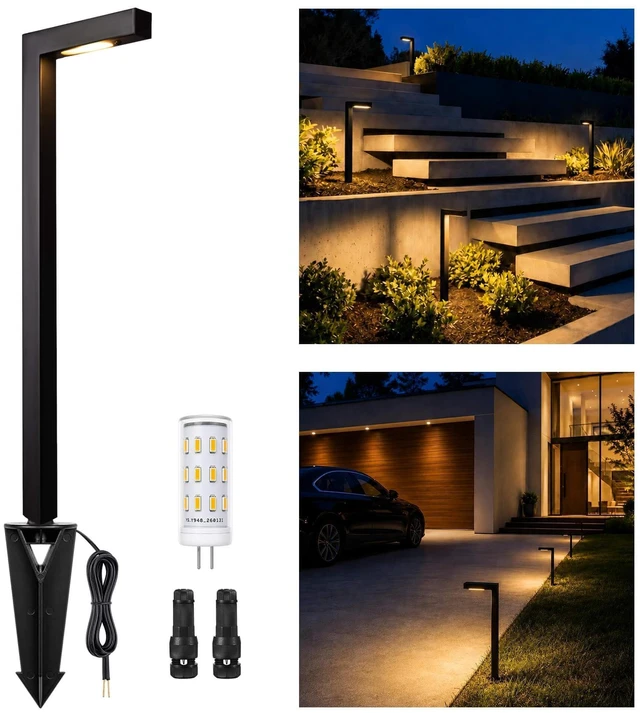 Main image of Brass Low Voltage L-Shaped Path Light, Black, G4, 2700K, 1Pack | 12V AC/DC wired waterproof outdoor LED landscape path lights with replaceable 3W 270LM G4 bulbs for walkways and garden paths