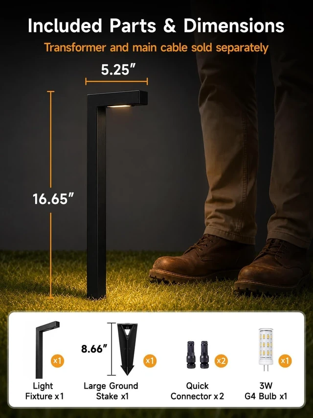 Alt view image 3 of 7 - Brass Low Voltage L-Shaped Path Light, Black, G4, 2700K, 1Pack | 12V AC/DC wired waterproof outdoor LED landscape path lights with replaceable 3W 270LM G4 bulbs for walkways and garden paths