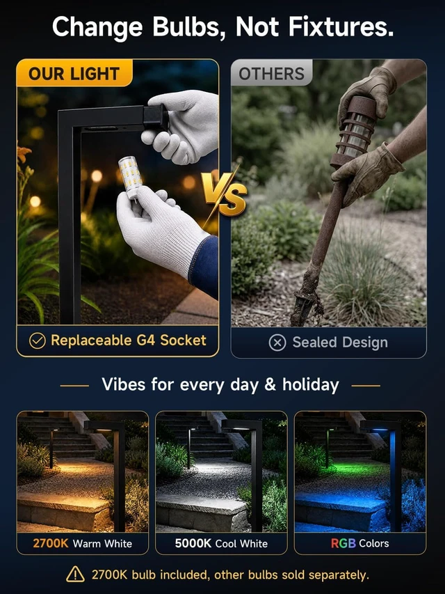 Alt view image 4 of 7 - Brass Low Voltage L-Shaped Path Light, Black, G4, 2700K, 1Pack | 12V AC/DC wired waterproof outdoor LED landscape path lights with replaceable 3W 270LM G4 bulbs for walkways and garden paths