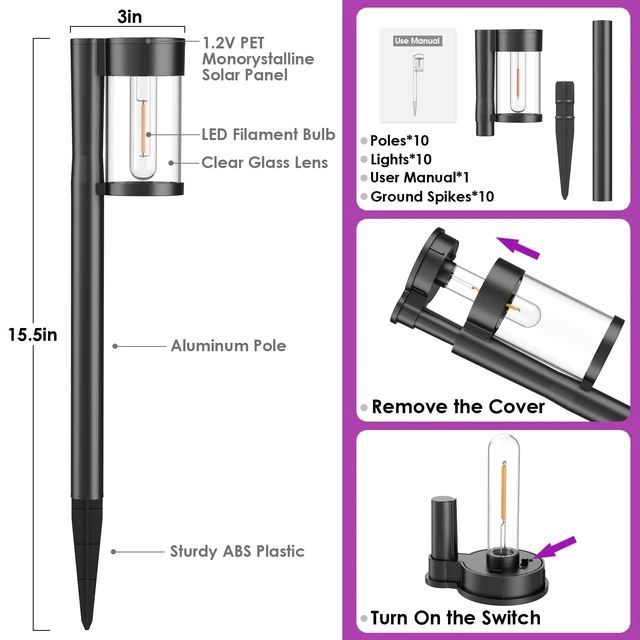 Alt view image 3 of 7 - Mancra 10 Pack Solar Pathway Lights Outdoor, Solar Halloween Lights Purple LED Path Landscape Lighting for Garden Yard Walkway Driveway Halloween Decor