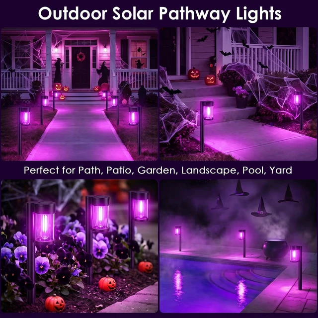 Alt view image 5 of 7 - Mancra 10 Pack Solar Pathway Lights Outdoor, Solar Halloween Lights Purple LED Path Landscape Lighting for Garden Yard Walkway Driveway Halloween Decor