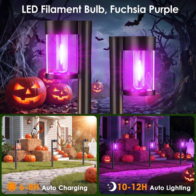 Alt view image 6 of 7 - Mancra 10 Pack Solar Pathway Lights Outdoor, Solar Halloween Lights Purple LED Path Landscape Lighting for Garden Yard Walkway Driveway Halloween Decor