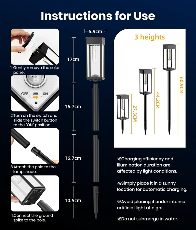 Alt view image 7 of 7 - ALFIOT Solar Lights Outdoor Waterproof, 8 Pack, Warm White, 3 Heights, IP65 | For garden paths, solar garden lights offer auto on/off and 1124 h runtime after a full charge