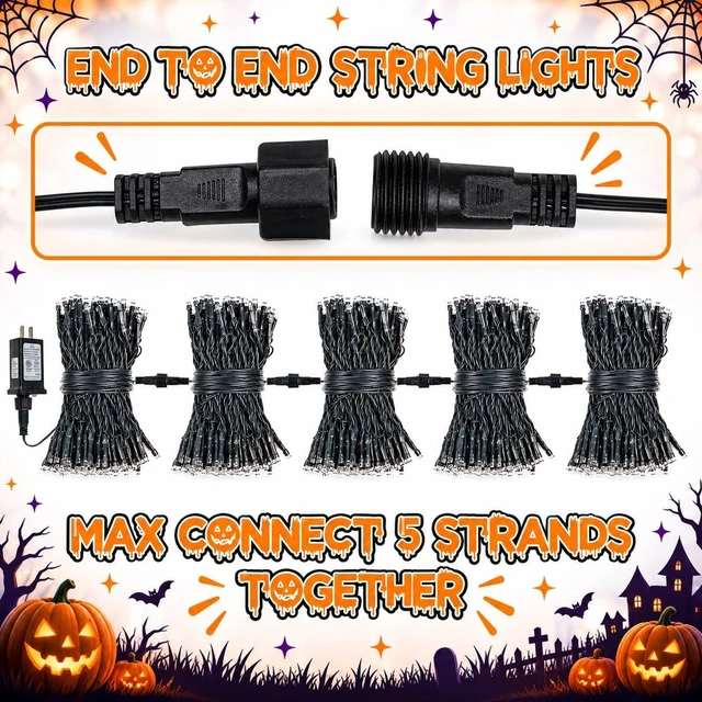 Alt view image 5 of 6 - OZS Connectable 2-Pack 164Ft 400LED Halloween String Lights, Purple&Orange | 13 Modes and Timer; IP44 Waterproof Green Wire Twinkle Lights for Halloween Party Indoor Outdoor Trees, Patios, Garden