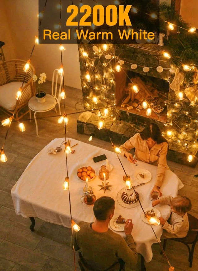 Alt view image 5 of 7 - Ollny Outdoor String Lights 120FT with 60+2 Spare ST38 Vintage Bulbs, Shatterproof Connectable Patio Lights, 2200K Warm White Waterproof Outside Hanging Light for Yard Camping Gazebo Porch Balcony