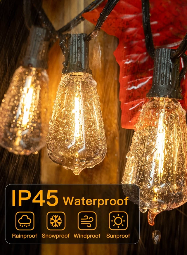 Alt view image 6 of 7 - Ollny Outdoor String Lights 120FT with 60+2 Spare ST38 Vintage Bulbs, Shatterproof Connectable Patio Lights, 2200K Warm White Waterproof Outside Hanging Light for Yard Camping Gazebo Porch Balcony