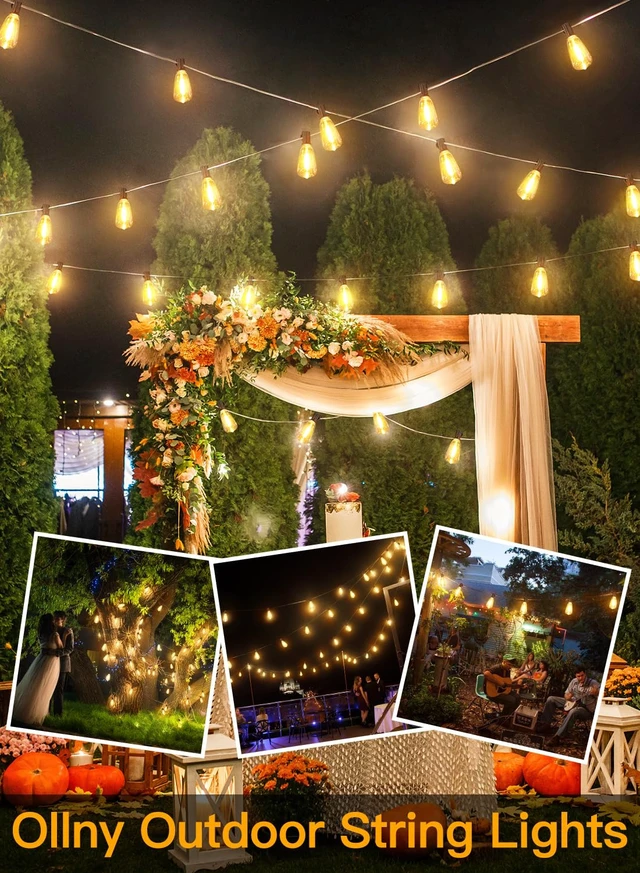 Alt view image 7 of 7 - Ollny Outdoor String Lights 120FT with 60+2 Spare ST38 Vintage Bulbs, Shatterproof Connectable Patio Lights, 2200K Warm White Waterproof Outside Hanging Light for Yard Camping Gazebo Porch Balcony