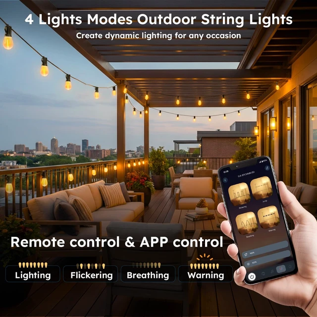 Alt view image 2 of 7 - 200FT Outdoor String Light with S11 LED Bulbs, Low-Voltage LED Patio Lights | Outdoor Lights with App & Remote, Music Sync, 4 Lighting Modes, Waterproof for Backyard, Porch, Garden, Deck, Party