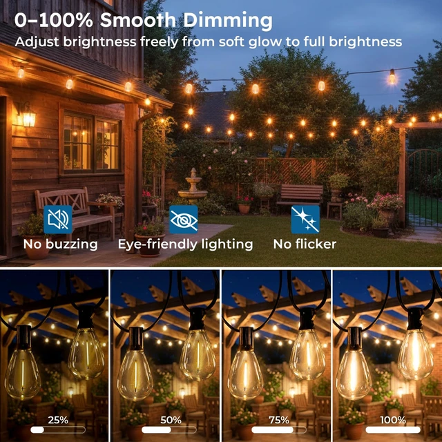 Alt view image 4 of 7 - 200FT Outdoor String Light with S11 LED Bulbs, Low-Voltage LED Patio Lights | Outdoor Lights with App & Remote, Music Sync, 4 Lighting Modes, Waterproof for Backyard, Porch, Garden, Deck, Party