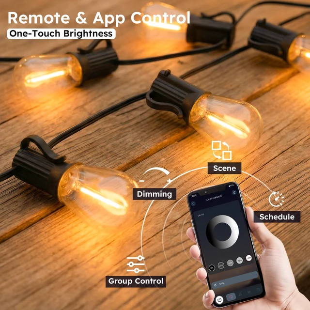 Alt view image 3 of 7 - 200FT Outdoor String Light with S11 LED Bulbs, Low-Voltage LED Patio Lights | Outdoor Lights with App & Remote, Music Sync, 4 Lighting Modes, Waterproof for Backyard, Porch, Garden, Deck, Party