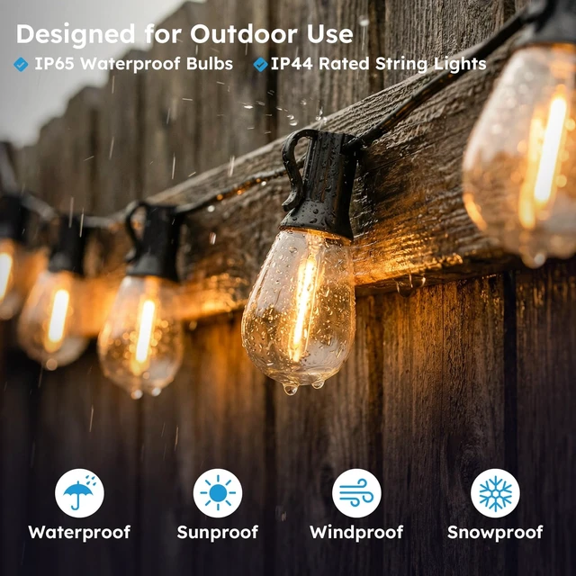Alt view image 6 of 7 - 200FT Outdoor String Light with S11 LED Bulbs, Low-Voltage LED Patio Lights | Outdoor Lights with App & Remote, Music Sync, 4 Lighting Modes, Waterproof for Backyard, Porch, Garden, Deck, Party