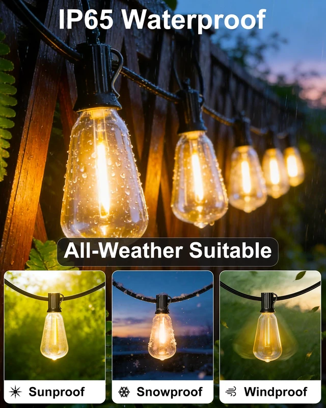 Alt view image 2 of 7 - Pesken Outdoor String Lights, 108FT ST38 LED Patio Lights Waterproof | 50 Shatterproof Bulbs, 2700K Dimmable, Connectable Plug-In Edison Lights for Outsider Backyard Garden Cafe Bistro Porch