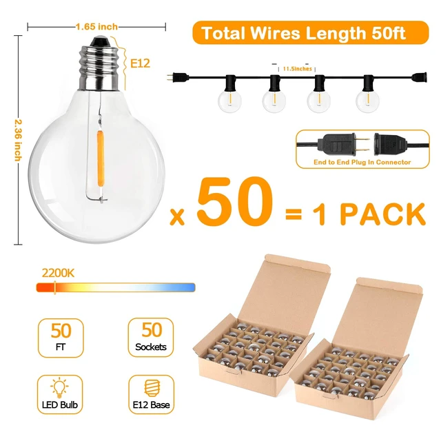 Alt view image 6 of 7 - VerRon 50FT LED G40 Globe String Lights with 50+2 Dimmable Edison Bulbs | Shatterproof Outdoor Patio String Lights, Backyard Hanging Bistro Light Waterproof for Balcony Party Wedding Market Cafe