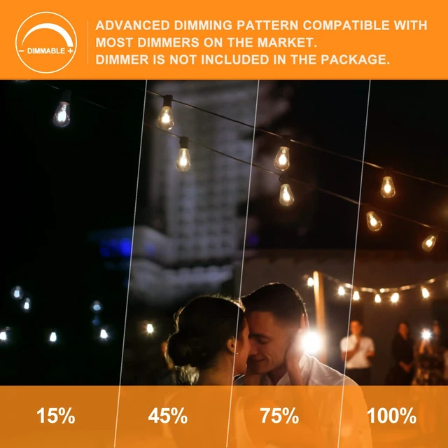 Alt view image 7 of 7 - Achin 100FT Outdoor String Lights LED Dimmable Patio Lights String Waterproof with 50+3 Shatterproof Bulbs ST38 Vintage String Lights for Outside Gazebo Bistro Lights, 2200K Warm White