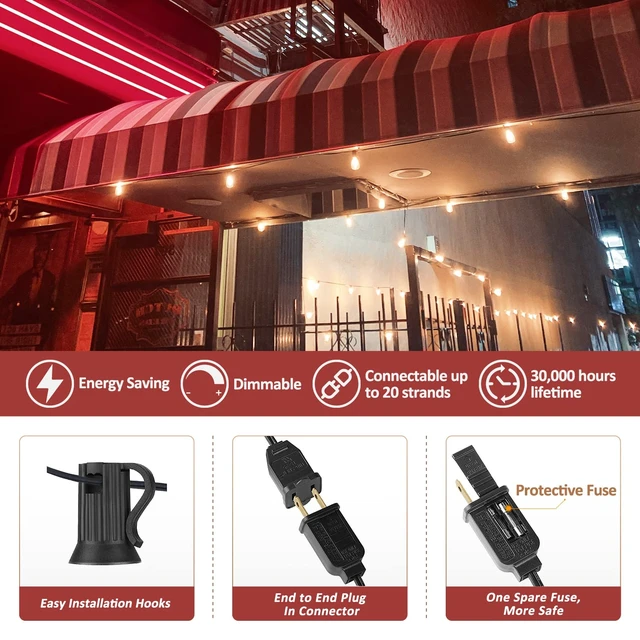 Alt view image 6 of 7 - Achin 100FT Outdoor String Lights LED Dimmable Patio Lights String Waterproof with 50+3 Shatterproof Bulbs ST38 Vintage String Lights for Outside Gazebo Bistro Lights, 2200K Warm White