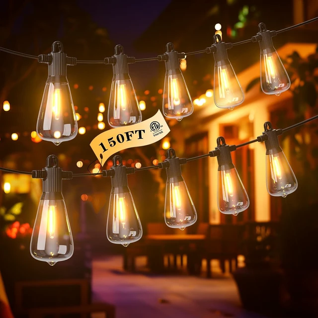 Main image of FOOMAN ST38 LED Outdoor String Lights, 150FT Waterproof Hanging Patio Light | 72+3 Shatterproof ST38 Bulbs, Waterproof IP65, 2700K Warm White, Dimmable, Perfect for Patio Backyard Gazebo Bistro
