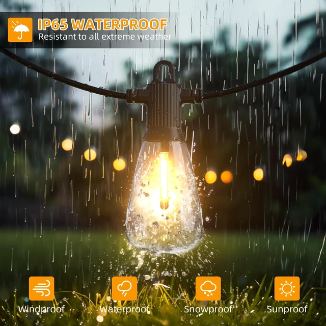 Alt view image 4 of 7 - FOOMAN ST38 LED Outdoor String Lights, 150FT Waterproof Hanging Patio Light | 72+3 Shatterproof ST38 Bulbs, Waterproof IP65, 2700K Warm White, Dimmable, Perfect for Patio Backyard Gazebo Bistro
