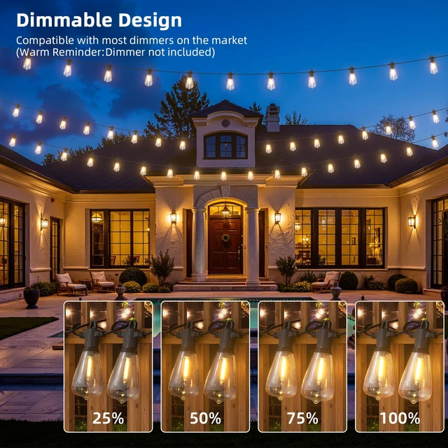 Alt view image 7 of 7 - FOOMAN ST38 LED Outdoor String Lights, 150FT Waterproof Hanging Patio Light | 72+3 Shatterproof ST38 Bulbs, Waterproof IP65, 2700K Warm White, Dimmable, Perfect for Patio Backyard Gazebo Bistro