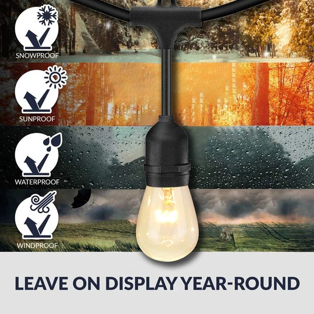 Alt view image 5 of 7 - SUNTHIN 2 Pack 48FT Outdoor String Lights,Hanging Incandescent String Lights Commercial Grade Waterproof Patio Light Outside with Dimmable Connectable Edison Glass Bulbs for Bistro,Party,Holiday Decor