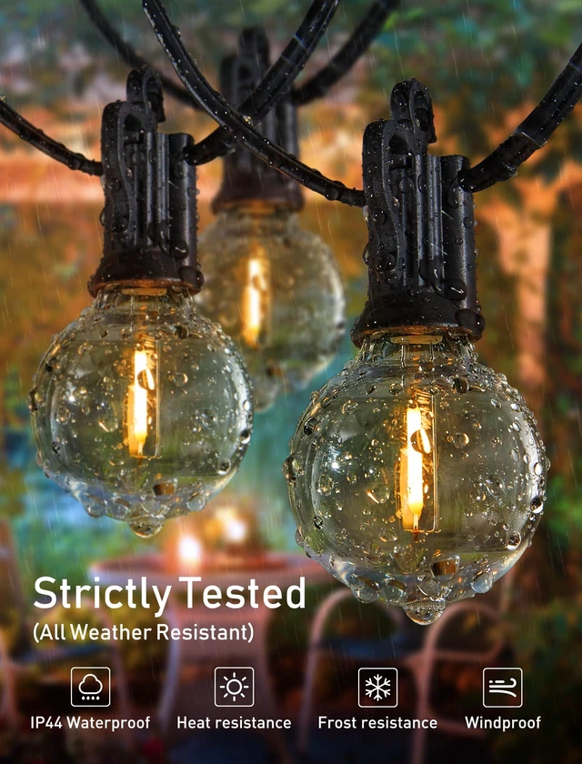 Alt view image 5 of 6 - Outdoor String Lights, 80FT 40+2 G40 Bulbs Shatterproof Patio Lights | IP65 Waterproof Dimmable Hanging Connectable Globe LED Outdoor Lights for Backyard, Bistro, Porch, Deck, Balcony