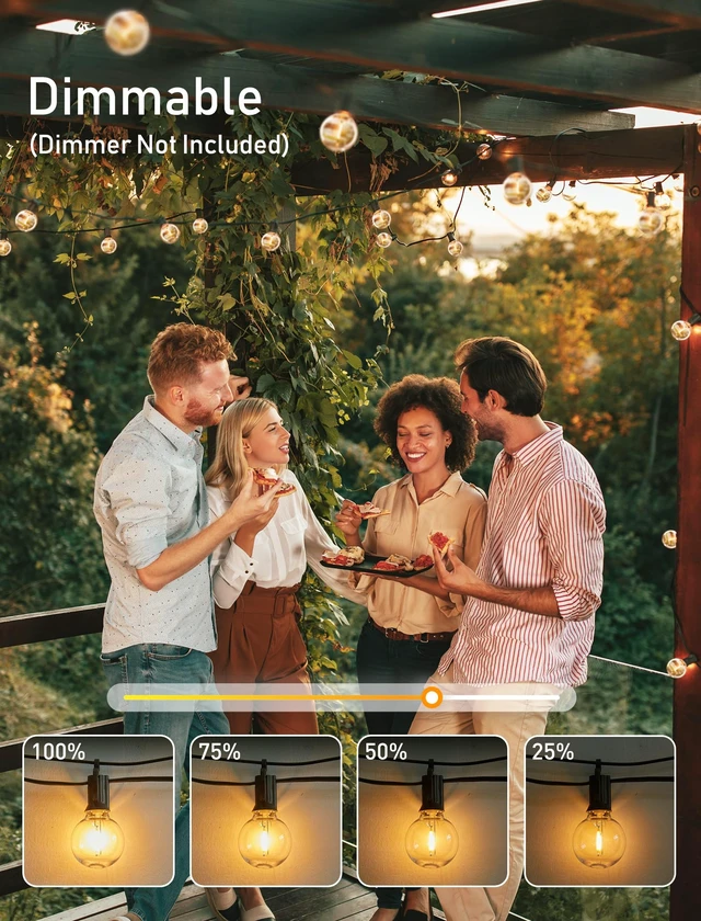 Alt view image 6 of 6 - Outdoor String Lights, 80FT 40+2 G40 Bulbs Shatterproof Patio Lights | IP65 Waterproof Dimmable Hanging Connectable Globe LED Outdoor Lights for Backyard, Bistro, Porch, Deck, Balcony