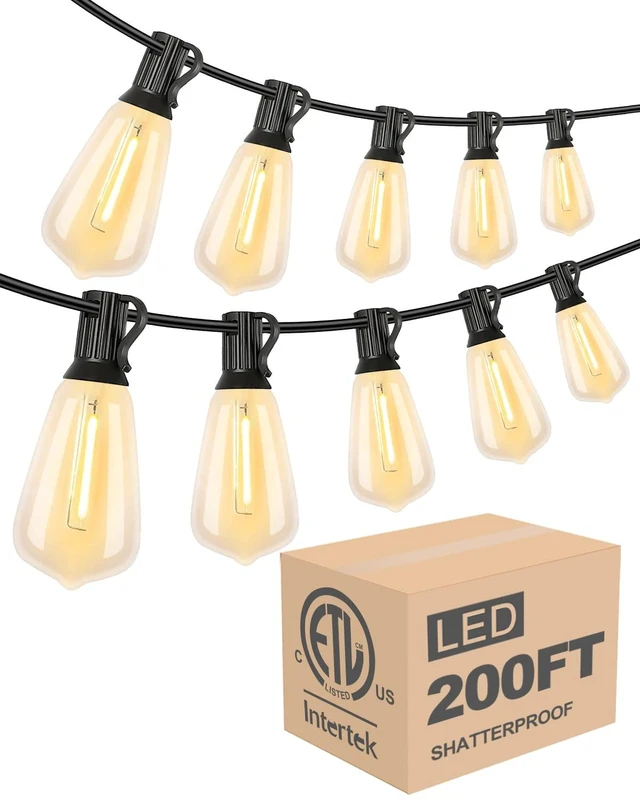 Main image of Lightdot 200FT Outdoor String Lights, LED Bistro String Lights with Shatterproof ST38 Vintage Bulbs, 2200K Dimmable, Waterproof Hanging Lights for Porch, Deck, Garden, Backyard, Balcony - ETL Listed