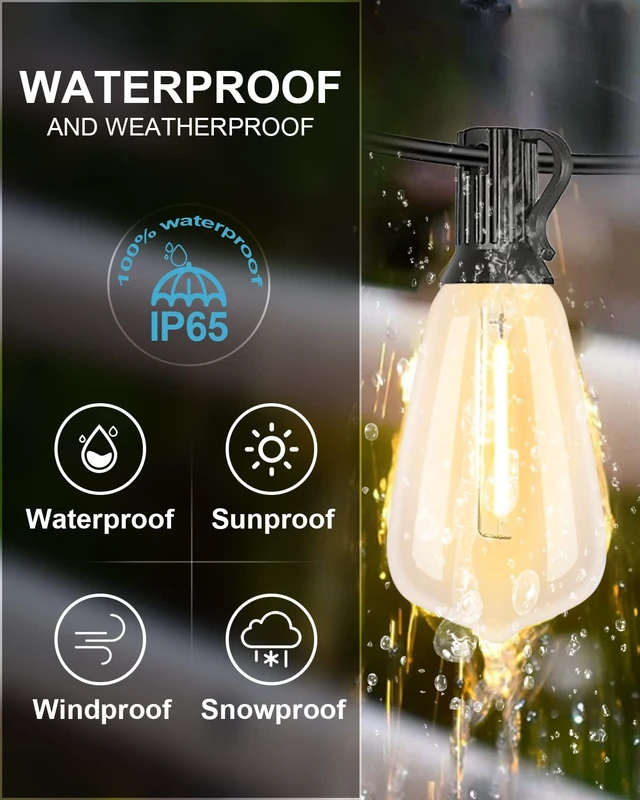 Alt view image 2 of 6 - Lightdot 200FT Outdoor String Lights, LED Bistro String Lights with Shatterproof ST38 Vintage Bulbs, 2200K Dimmable, Waterproof Hanging Lights for Porch, Deck, Garden, Backyard, Balcony - ETL Listed
