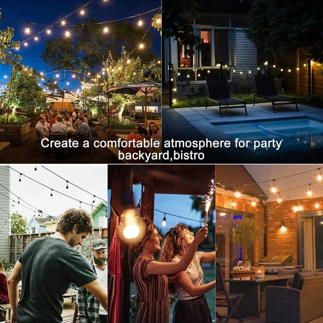 Alt view image 6 of 6 - Lightdot 200FT Outdoor String Lights, LED Bistro String Lights with Shatterproof ST38 Vintage Bulbs, 2200K Dimmable, Waterproof Hanging Lights for Porch, Deck, Garden, Backyard, Balcony - ETL Listed