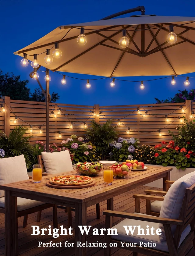 Alt view image 5 of 7 - Abeja 50FT G40 Globe String Lights, Outdoor Patio Lights | 53 Clear Incandescent Bulbs(3 Spare), Warm White Glow, Plug-in Bistro Lights for Backyard Porch Balcony Wedding, Black