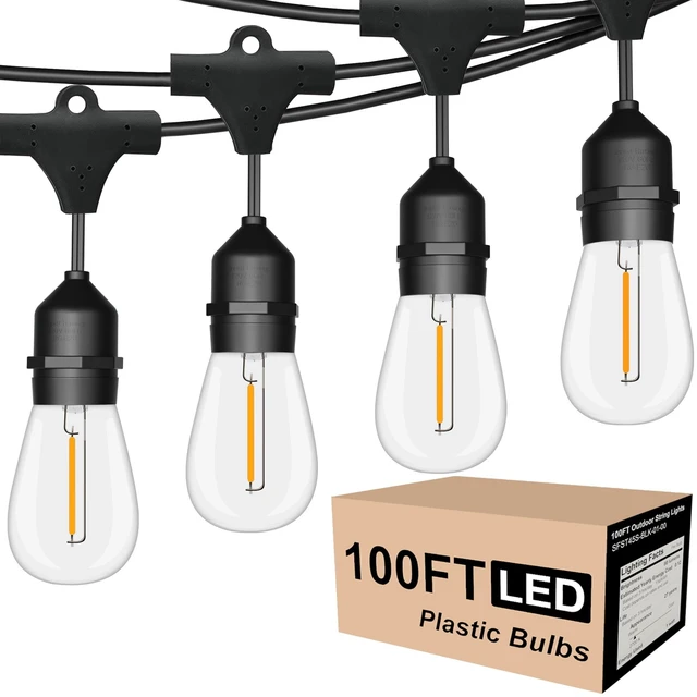 Main image of Outdoor String Lights Waterproof 100FT Commercial for Patio Market | Connectable Heavy Duty Outside Lighting IP65, 32 Dimmable Plastic Edison Bulbs For Backyard Bistro Garden Porch Fence Balcony