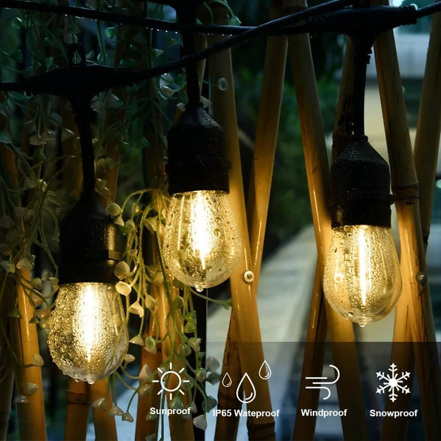 Alt view image 5 of 7 - Outdoor String Lights Waterproof 100FT Commercial for Patio Market | Connectable Heavy Duty Outside Lighting IP65, 32 Dimmable Plastic Edison Bulbs For Backyard Bistro Garden Porch Fence Balcony
