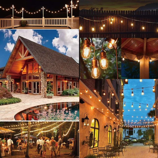 Alt view image 7 of 7 - Outdoor String Lights Waterproof 100FT Commercial for Patio Market | Connectable Heavy Duty Outside Lighting IP65, 32 Dimmable Plastic Edison Bulbs For Backyard Bistro Garden Porch Fence Balcony