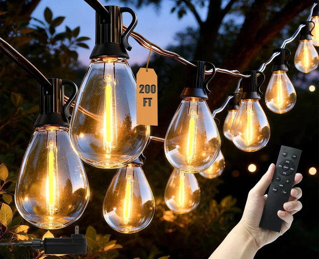Main image of Gyecahz 200FT Outdoor String Lights Waterproof, 76+2 Shatterproof S11 LED Bulbs, Extra Long Patio Lights for Outside, Bistro Cafe Decor, Backyard Garden Hanging Lights, Outside Fence Light String