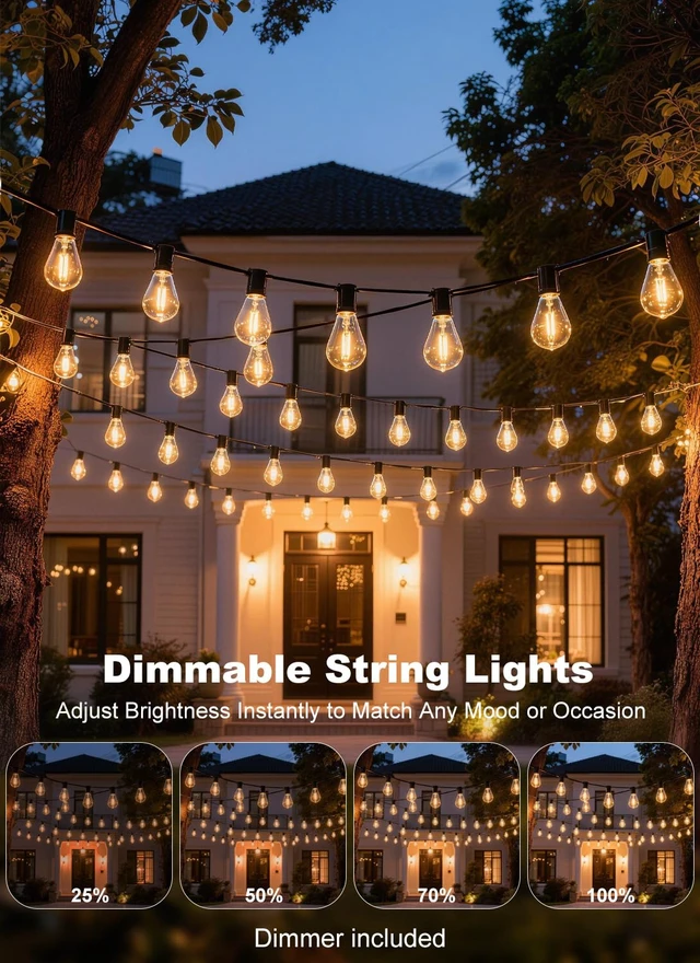 Alt view image 4 of 7 - Gyecahz 200FT Outdoor String Lights Waterproof, 76+2 Shatterproof S11 LED Bulbs, Extra Long Patio Lights for Outside, Bistro Cafe Decor, Backyard Garden Hanging Lights, Outside Fence Light String