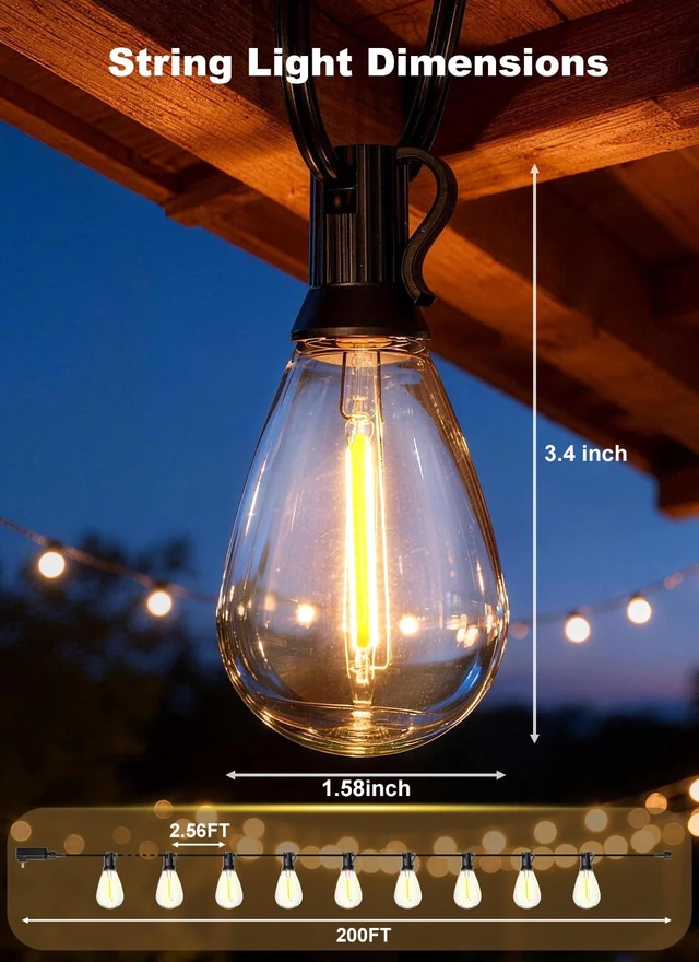 Alt view image 2 of 7 - Gyecahz 200FT Outdoor String Lights Waterproof, 76+2 Shatterproof S11 LED Bulbs, Extra Long Patio Lights for Outside, Bistro Cafe Decor, Backyard Garden Hanging Lights, Outside Fence Light String