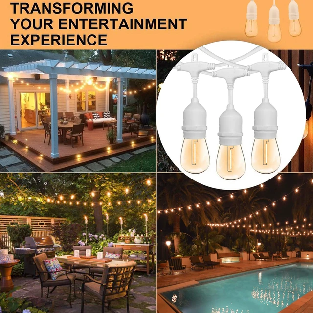 Alt view image 2 of 7 - Banord 50FT Outdoor String Lights, S14 Waterproof Patio Lighting, White | E26 1W LED Edison Bulbs, Shatterproof Dimmable Bulbs, Connectable, For Backyard, Gazebo, Deck, Party, Camping, Bistro