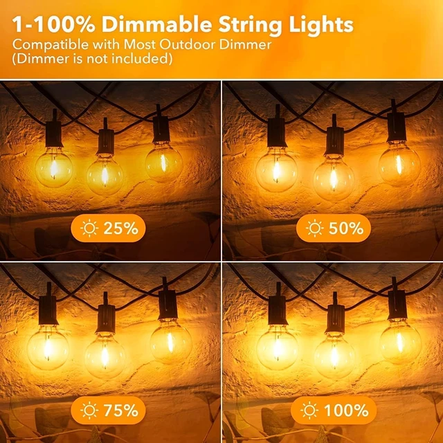 Alt view image 7 of 7 - Brightown Outdoor String Lights, 100FT 50+2 G40 Bulbs Shatterproof Patio Lights, IP65 Waterproof Dimmable Hanging Connectable Globe LED Outdoor Lights for Backyard, Bistro, Porch, Deck, Balcony