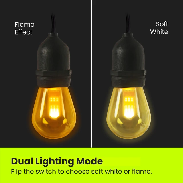 Alt view image 4 of 7 - Feit Electric LED String Lights - Flame Effect, 6 Sockets, Linkable - 12 ft | 12ft Commercial Grade and Shatter Resistant, 15,000-Hour Lifetime, SL12-6/FLAME, 7 Bulbs Included