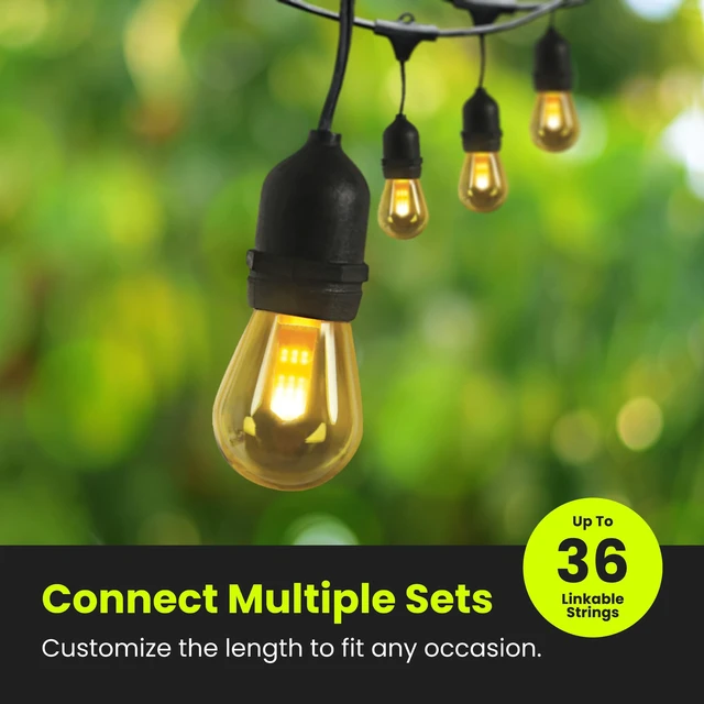 Alt view image 6 of 7 - Feit Electric LED String Lights - Flame Effect, 6 Sockets, Linkable - 12 ft | 12ft Commercial Grade and Shatter Resistant, 15,000-Hour Lifetime, SL12-6/FLAME, 7 Bulbs Included